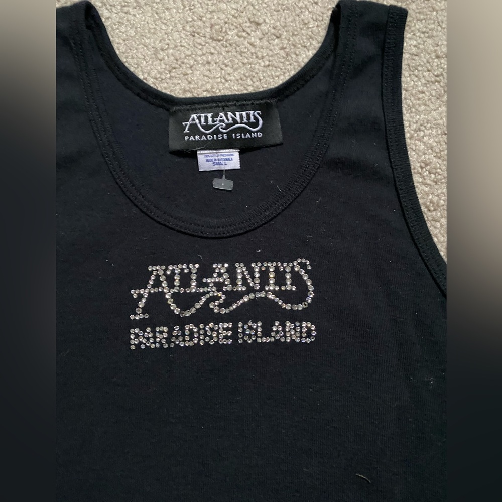 “Atlantis” Paradise Island Bahamas Tank Top- NWT: Black W/Silver Rhinestones